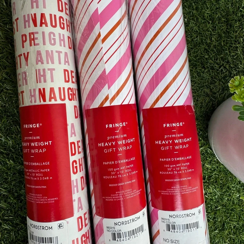 FRINGE heavy weight Christmas Gift Wrap Paper Roll Lot of 3 New candy cane